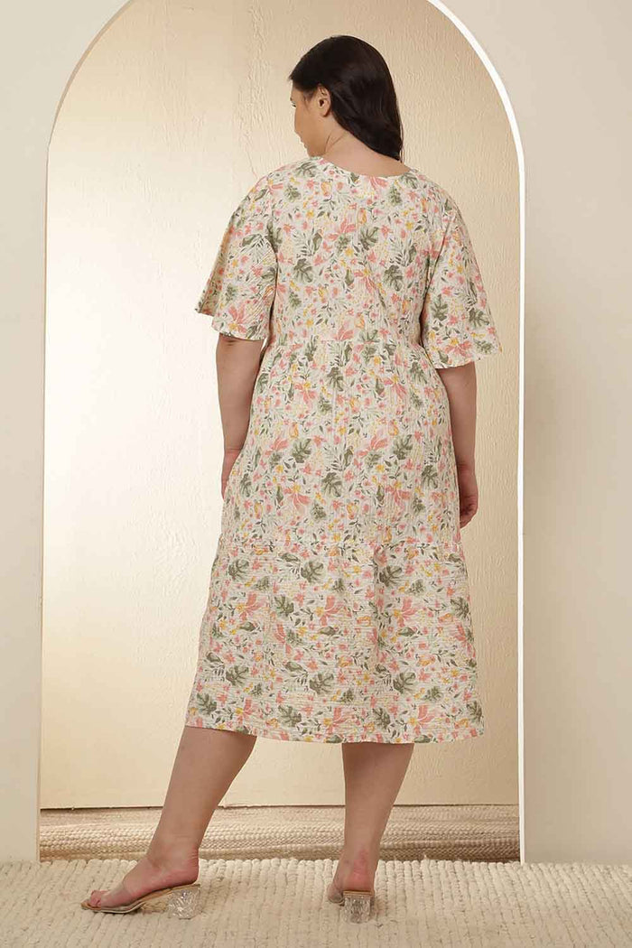 Plus Size Floral Print Tiered Cotton Dress