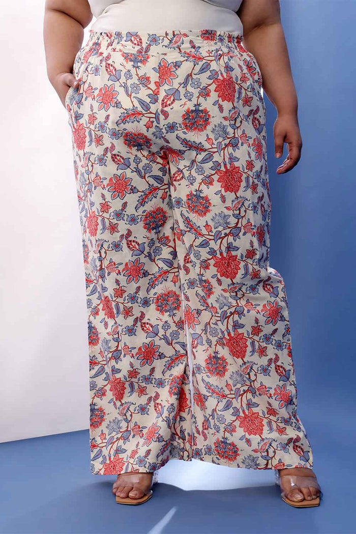 Plus Size Floral Printed Cotton Linen Shirt Coord Set