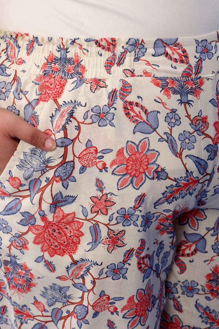 Plus Size Floral Printed Cotton Linen Shirt Coord Set