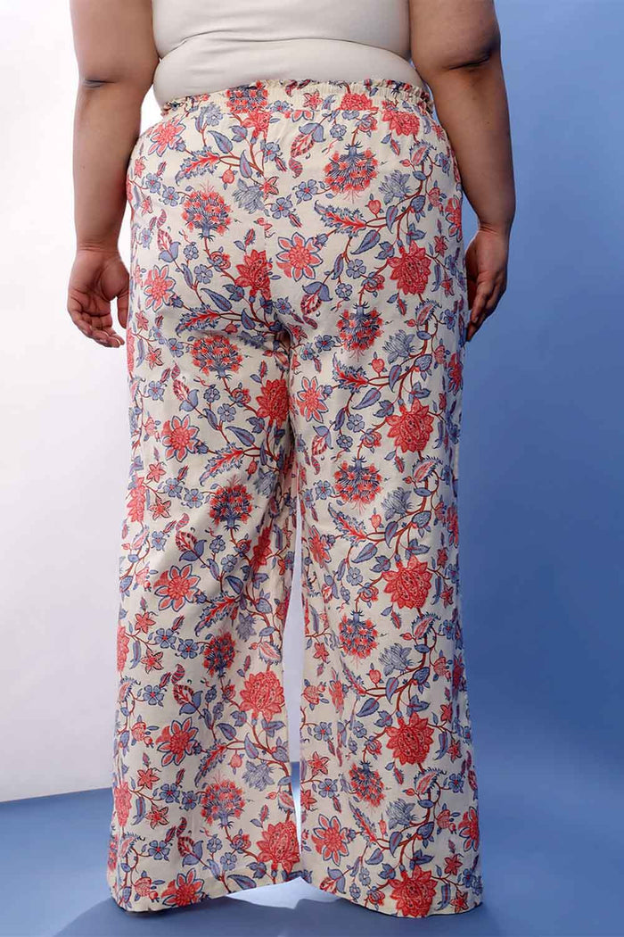 Plus Size Floral Printed Cotton Linen Shirt Coord Set