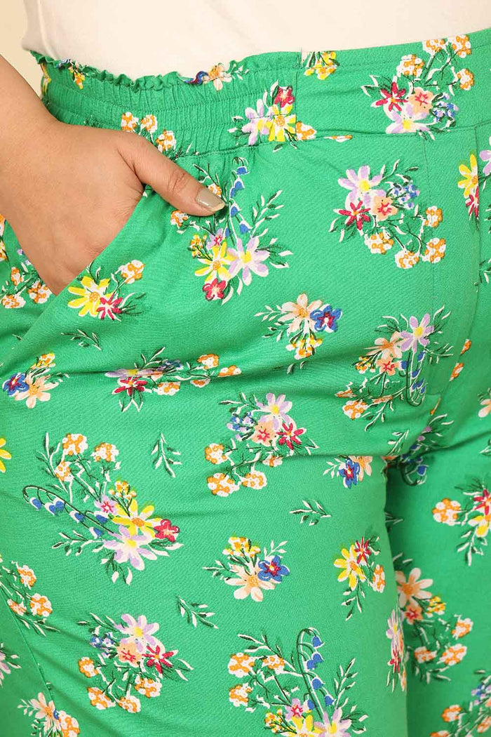 Plus Size Green Floral Print Cotton Kurta Coord Set