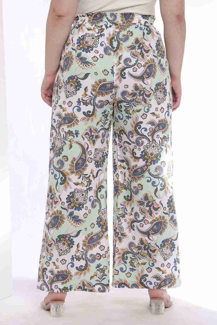 Plus Size Green Paisley Print Shirt Coord Set