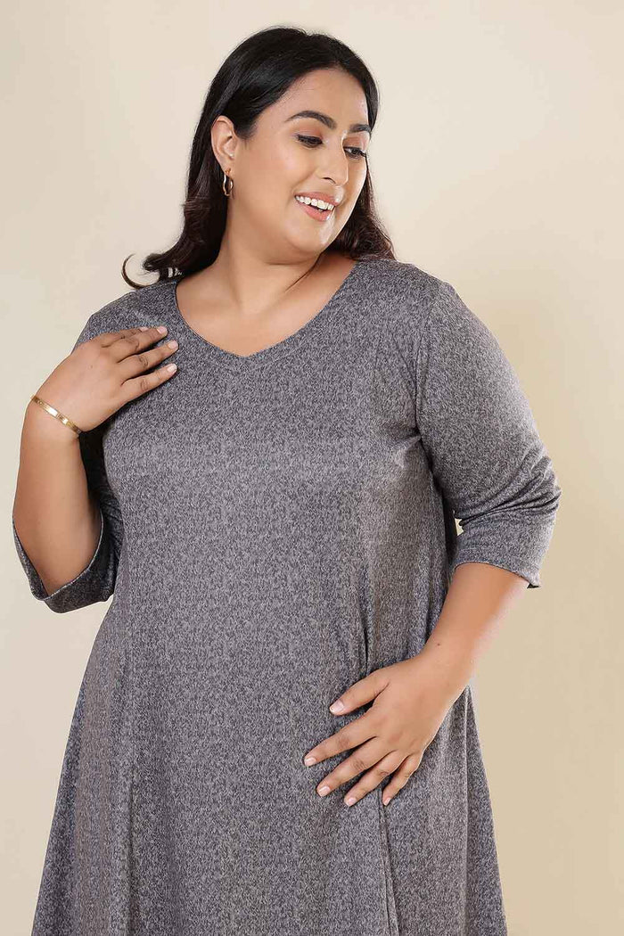 Plus Size Grey Melange SnugWeave Winter Dress