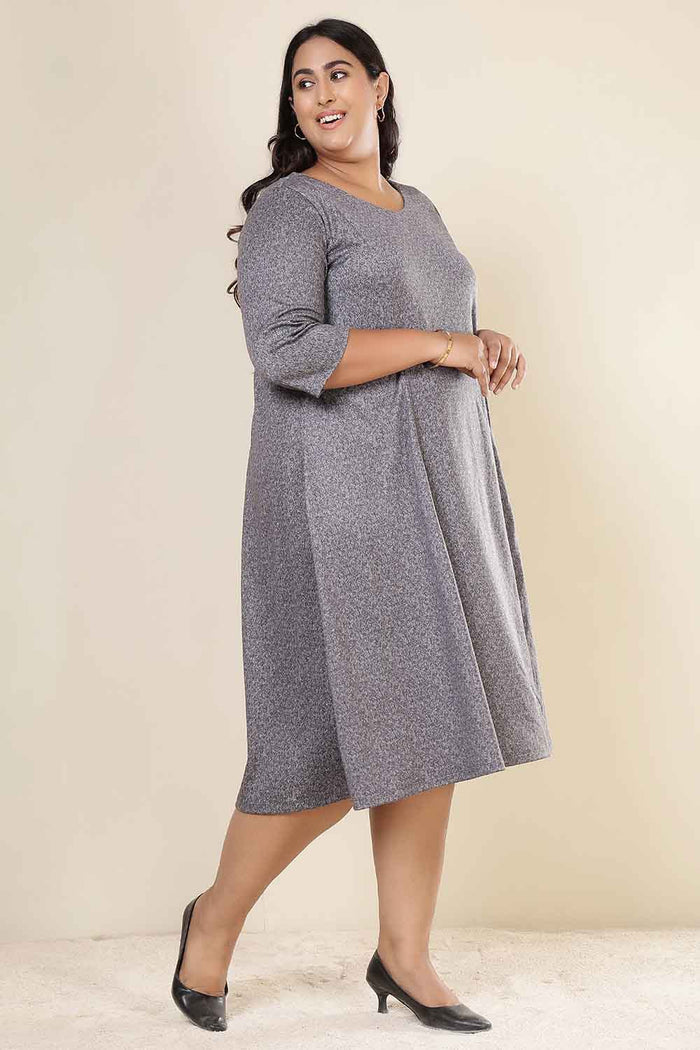Plus Size Grey Melange SnugWeave Winter Dress