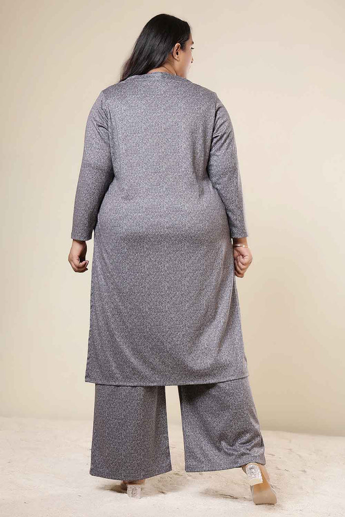 Plus Size Grey Melange SnugWeave™ Winter Kurta Coord Set