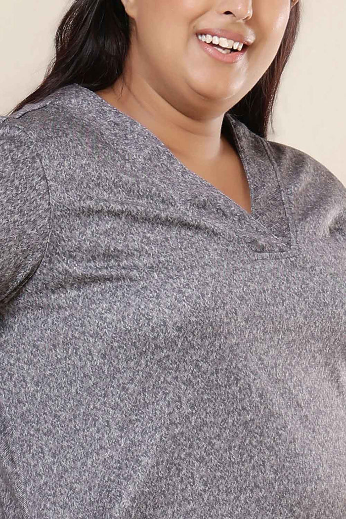 Plus Size Grey Melange SnugWeave™ Winter Kurta Coord Set