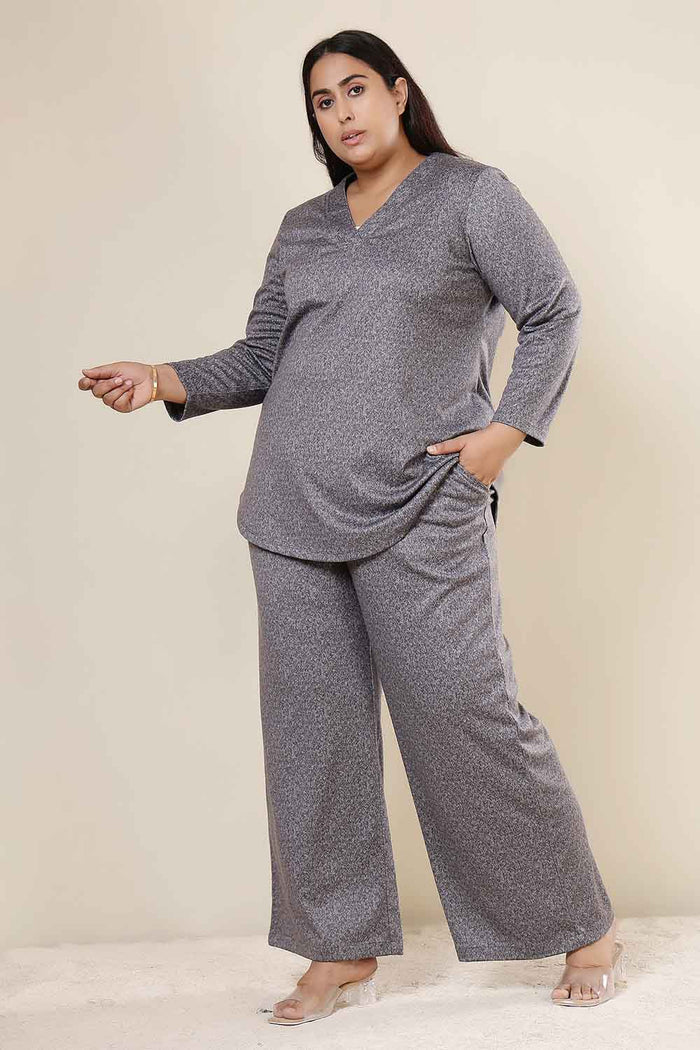 Plus Size Grey Melange SnugWeave™ Winter Top Coord Set