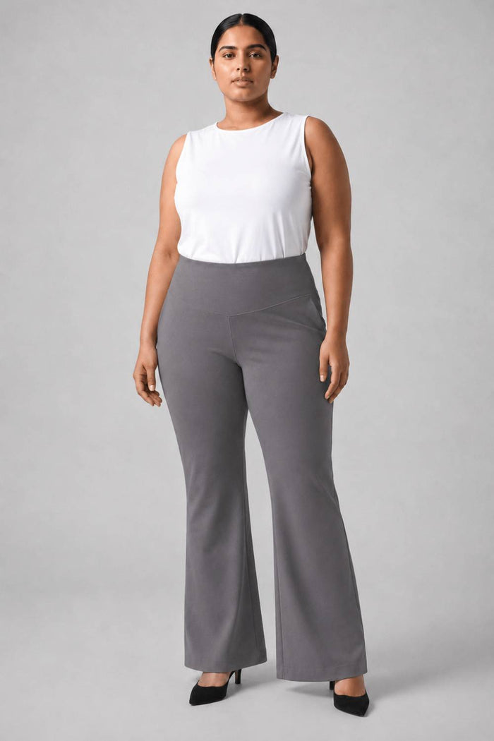 Plus Size Grey Tummy Shaper Boot Cut Pants