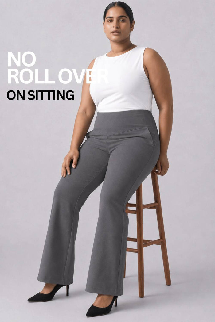 Plus Size Grey Tummy Shaper Boot Cut Pants