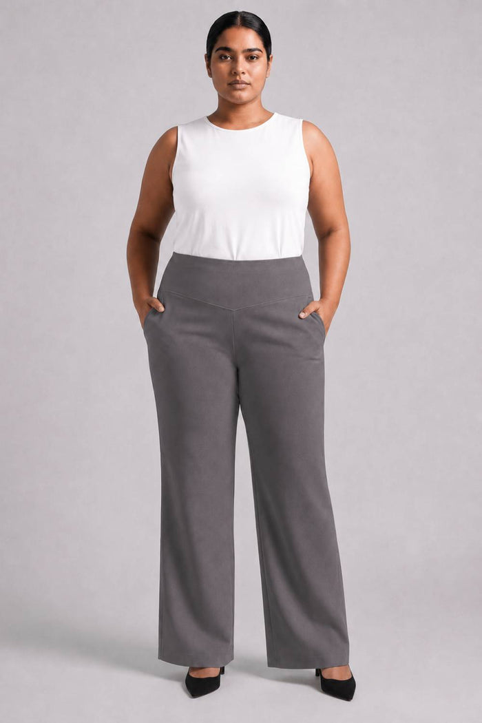 Plus Size Grey Tummy Shaper Boot Cut Pants
