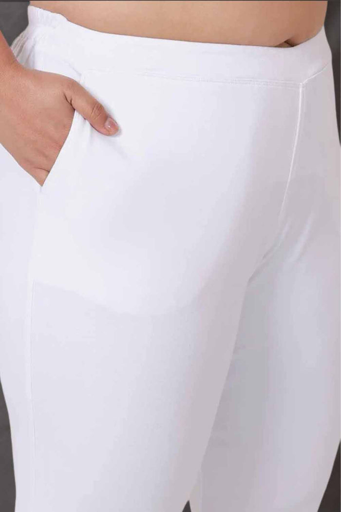 Plus Size High Waisted White Cotton Flare Pants