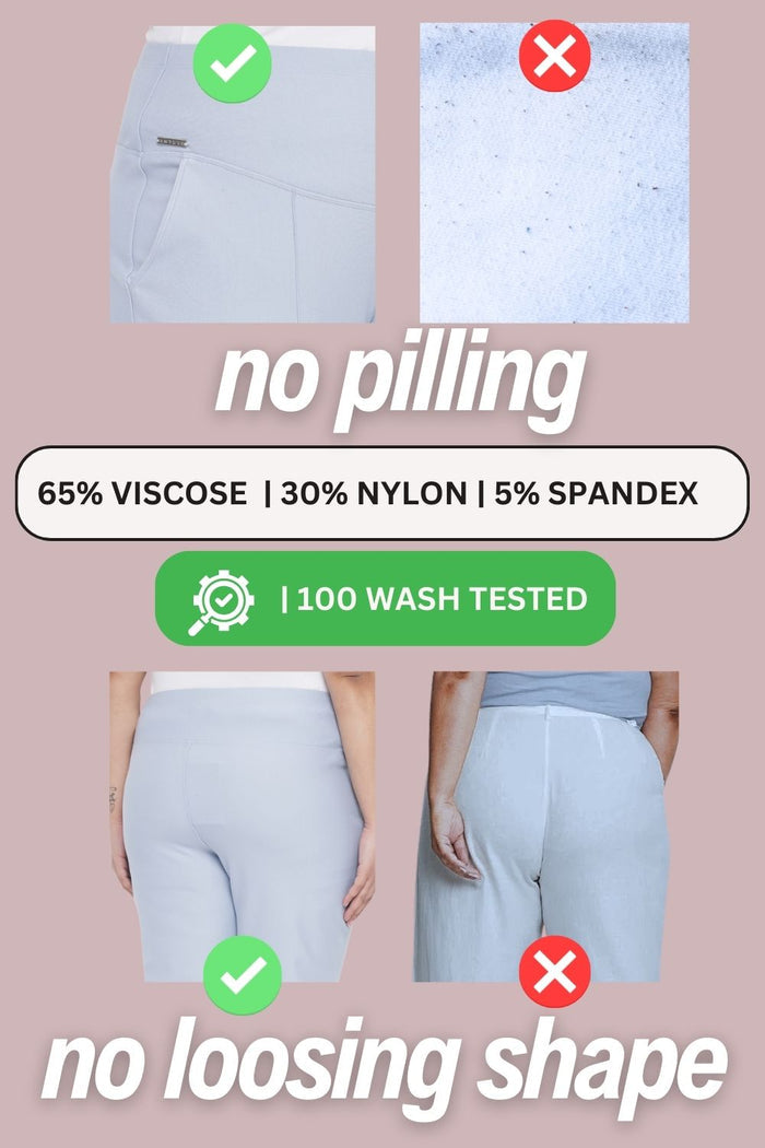 Plus Size Ice Blue Tummy Shaper Straight Fit Pants