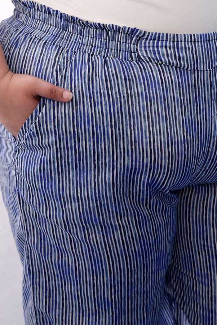 Plus Size Indigo Striped Cotton Shirt Coord Set