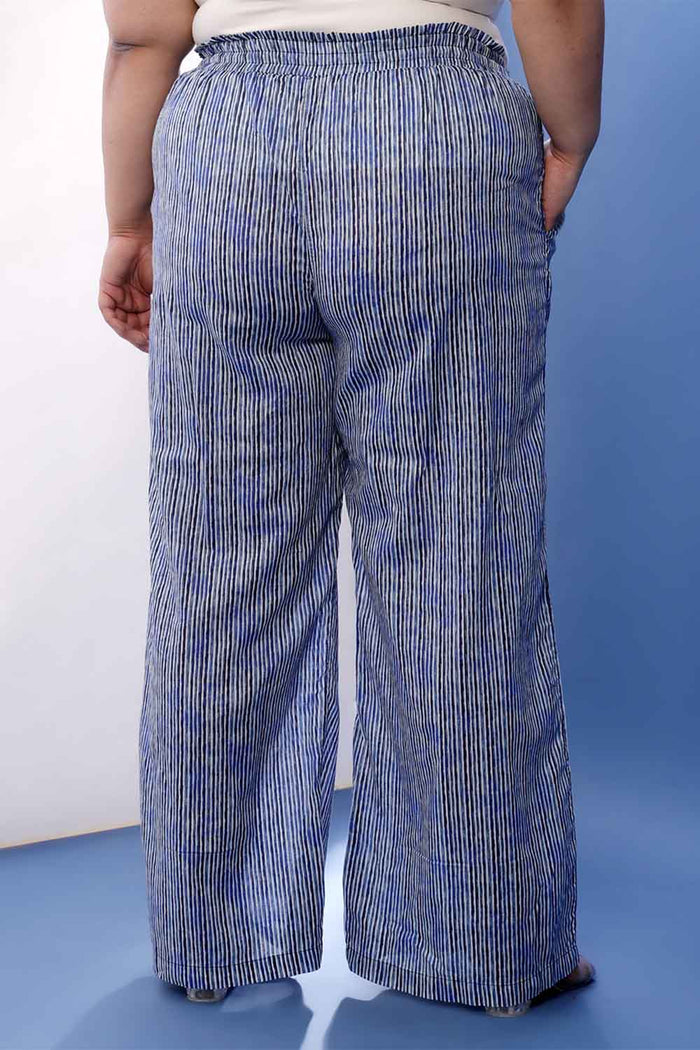 Plus Size Indigo Striped Cotton Shirt Coord Set