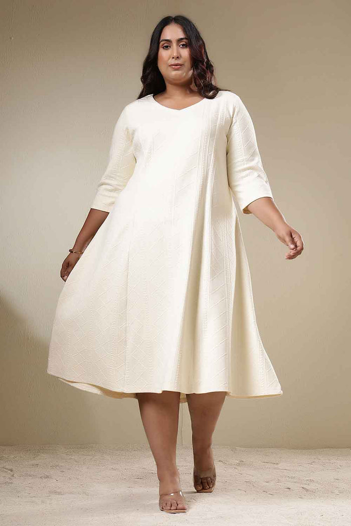 Plus Size Ivory Chunky Knit  A-Line Dress