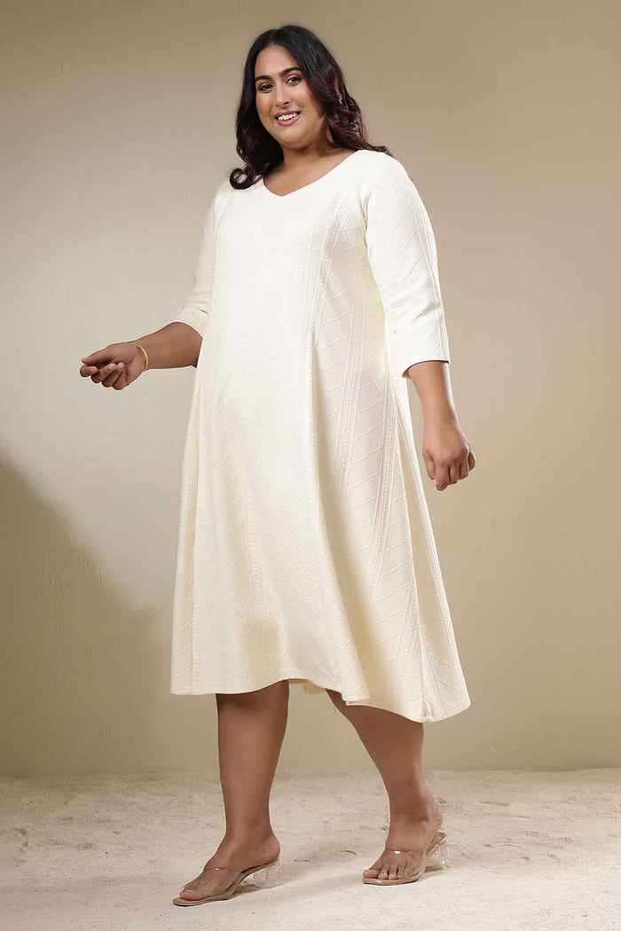 Plus Size Ivory Chunky Knit  A-Line Dress