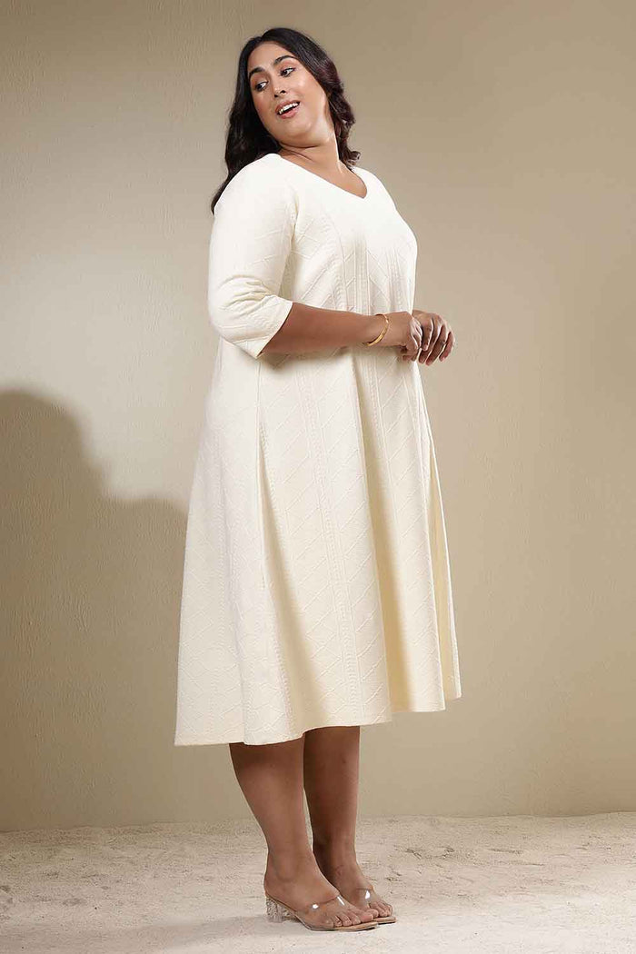 Plus Size Ivory Chunky Knit  A-Line Dress