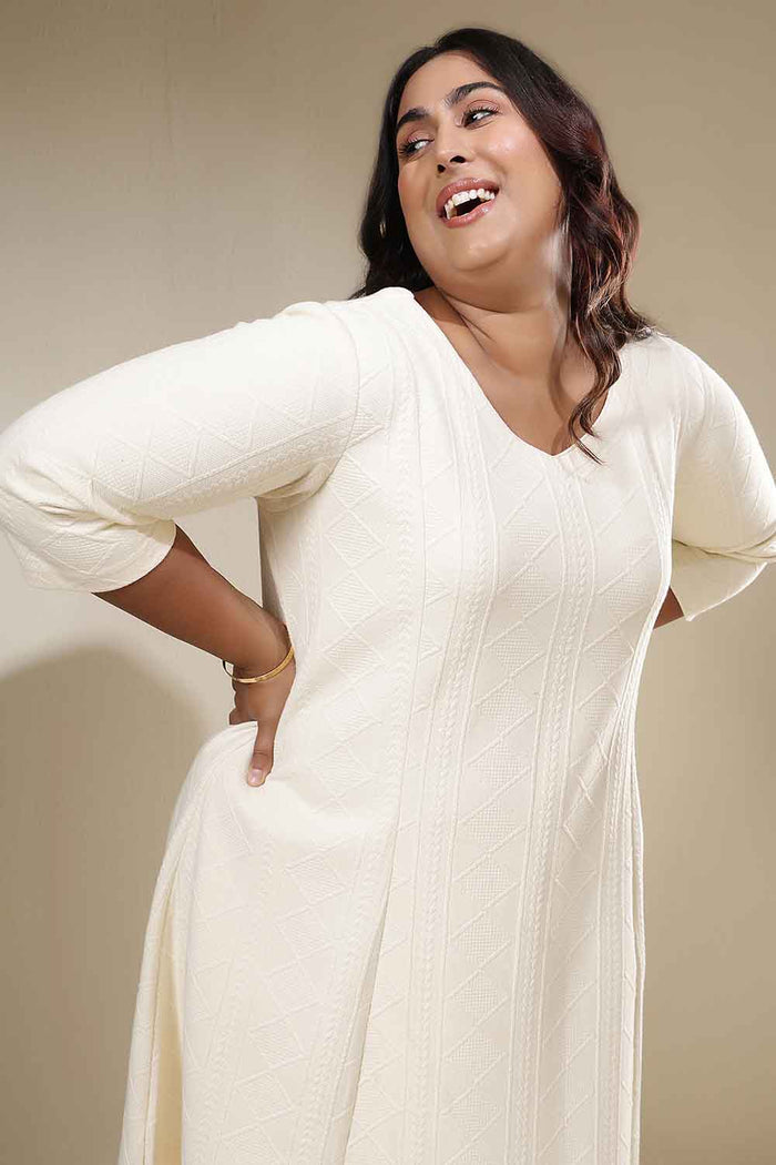 Plus Size Ivory Chunky Knit  A-Line Dress