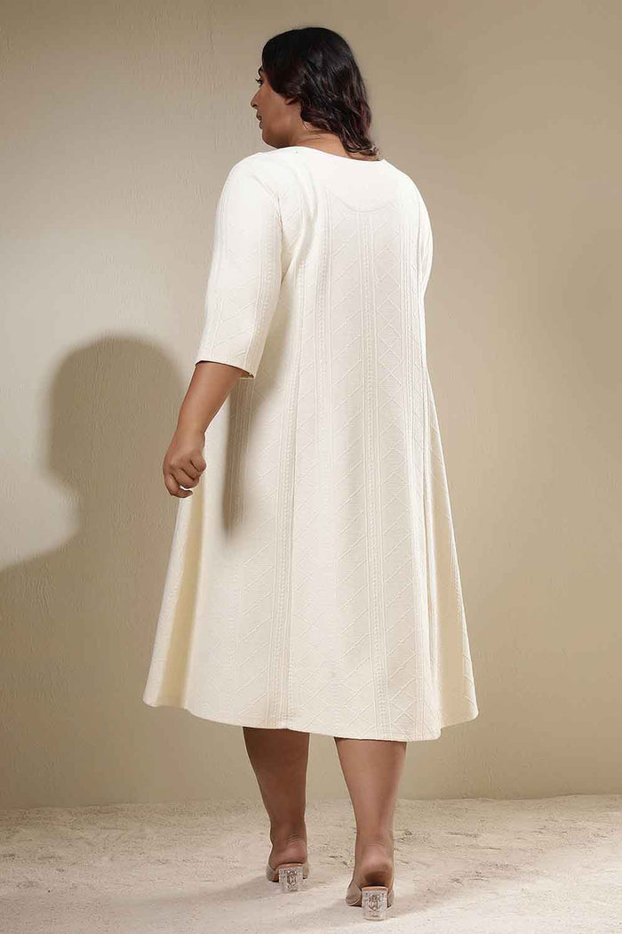Plus Size Ivory Chunky Knit  A-Line Dress