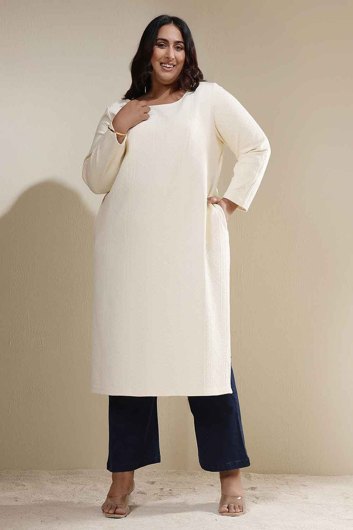 Plus Size Ivory Chunky Knit Round Neck Kurta