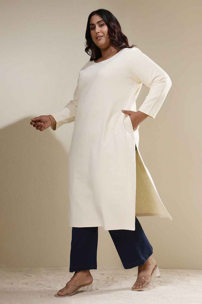 Plus Size Ivory Chunky Knit Round Neck Kurta