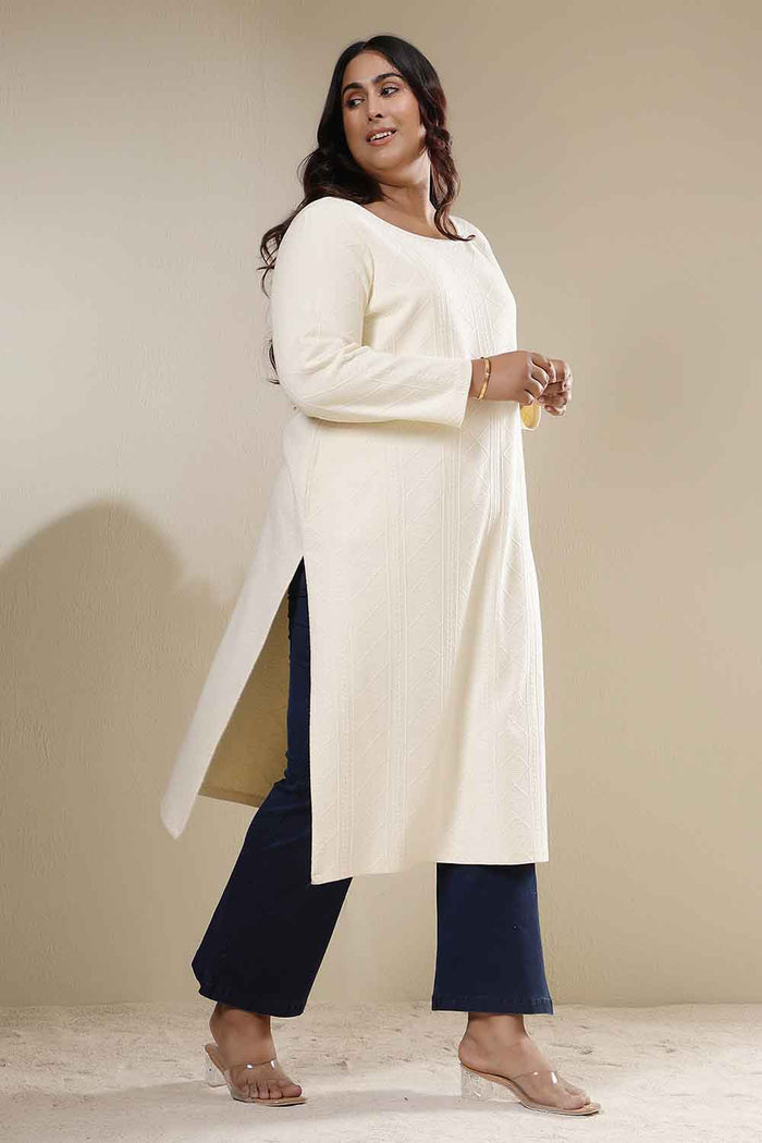 Plus Size Ivory Chunky Knit Round Neck Kurta