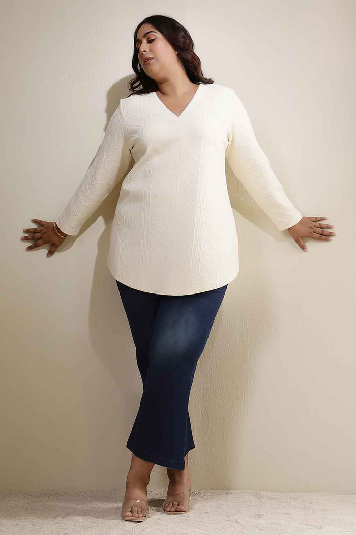 Plus Size Ivory Chunky Knit V Neck Top