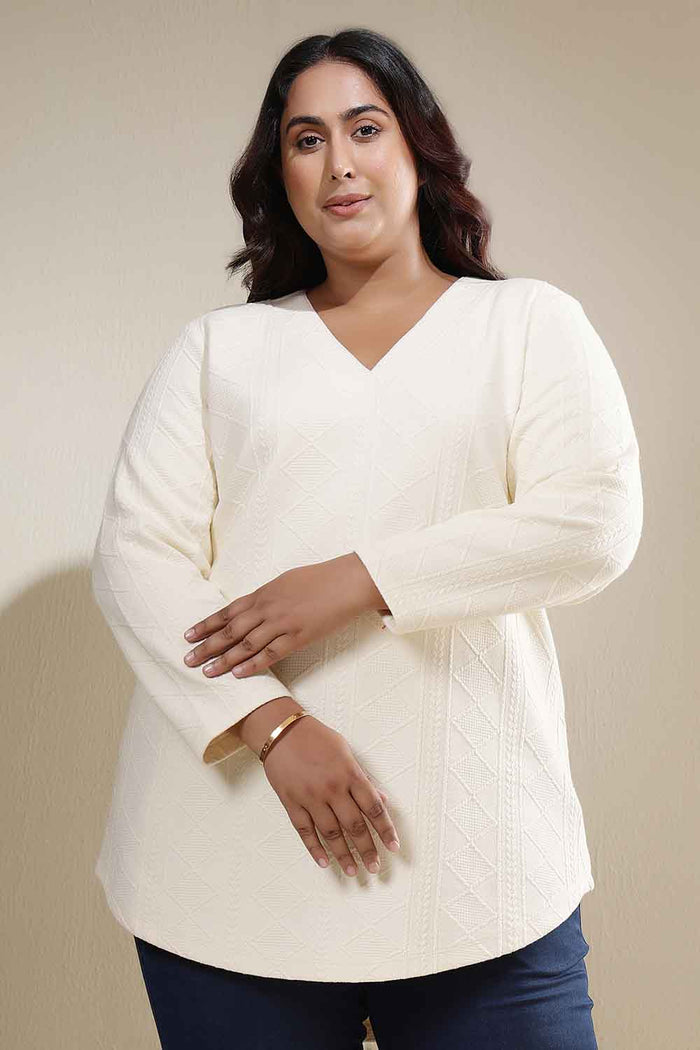 Plus Size Ivory Chunky Knit V Neck Top