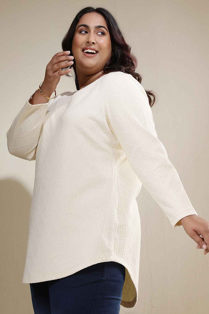 Plus Size Ivory Chunky Knit V Neck Top