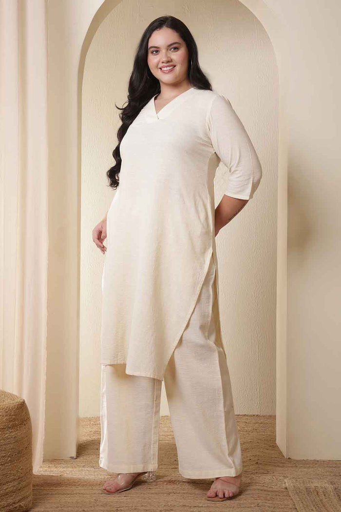 Plus Size Ivory Cotton Kurta Coord Set