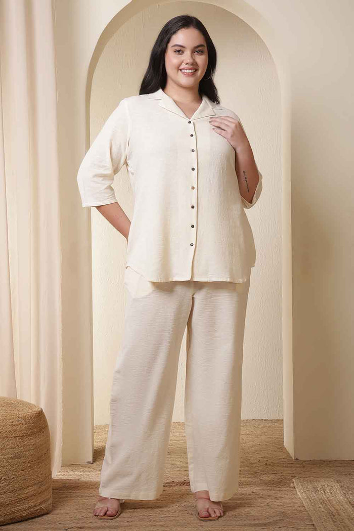 Plus Size Ivory Cotton Shirt Coord Set