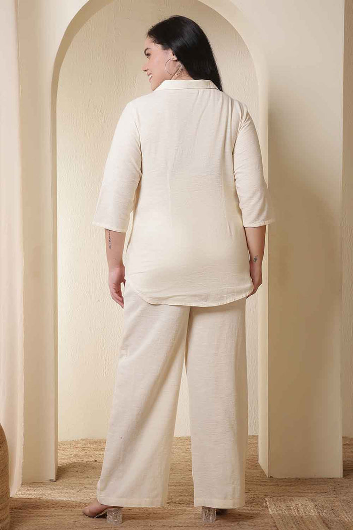 Plus Size Ivory Cotton Shirt Coord Set