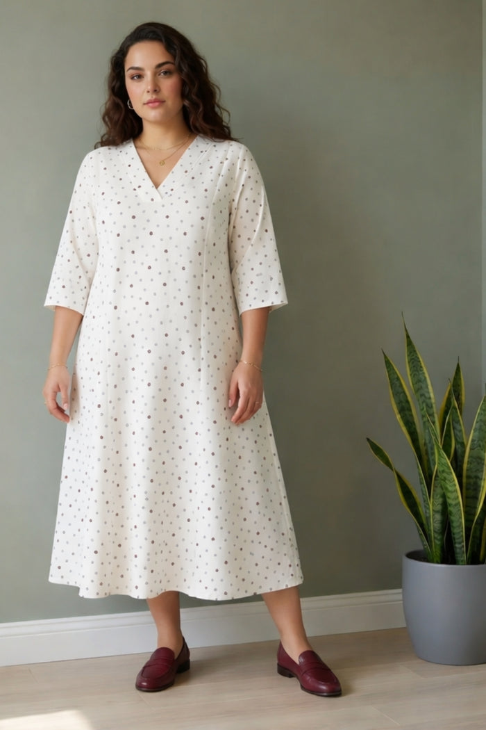 Plus Size Ivory Floral Whisper Cotton Midi Dress