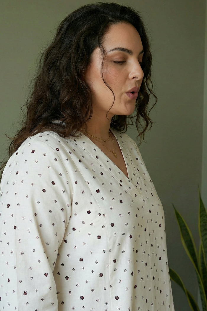 Plus Size Ivory Floral Whisper Cotton Midi Dress
