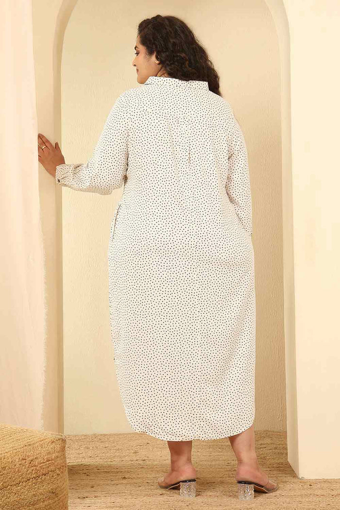 Plus Size Ivory Polka Print Cotton Shirt Dress