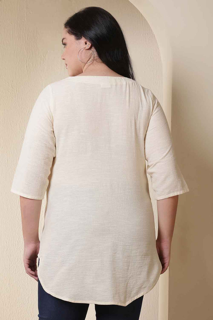 Plus Size Ivory V Neck Cotton Top