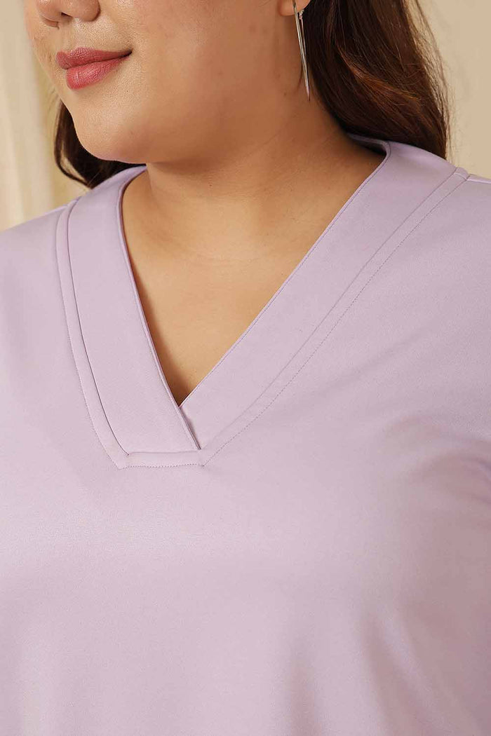 Plus Size Lavender V Neck Fleece Top