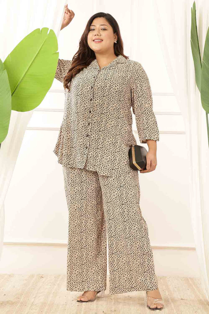 Plus Size Leopard Print Shirt Coord Set