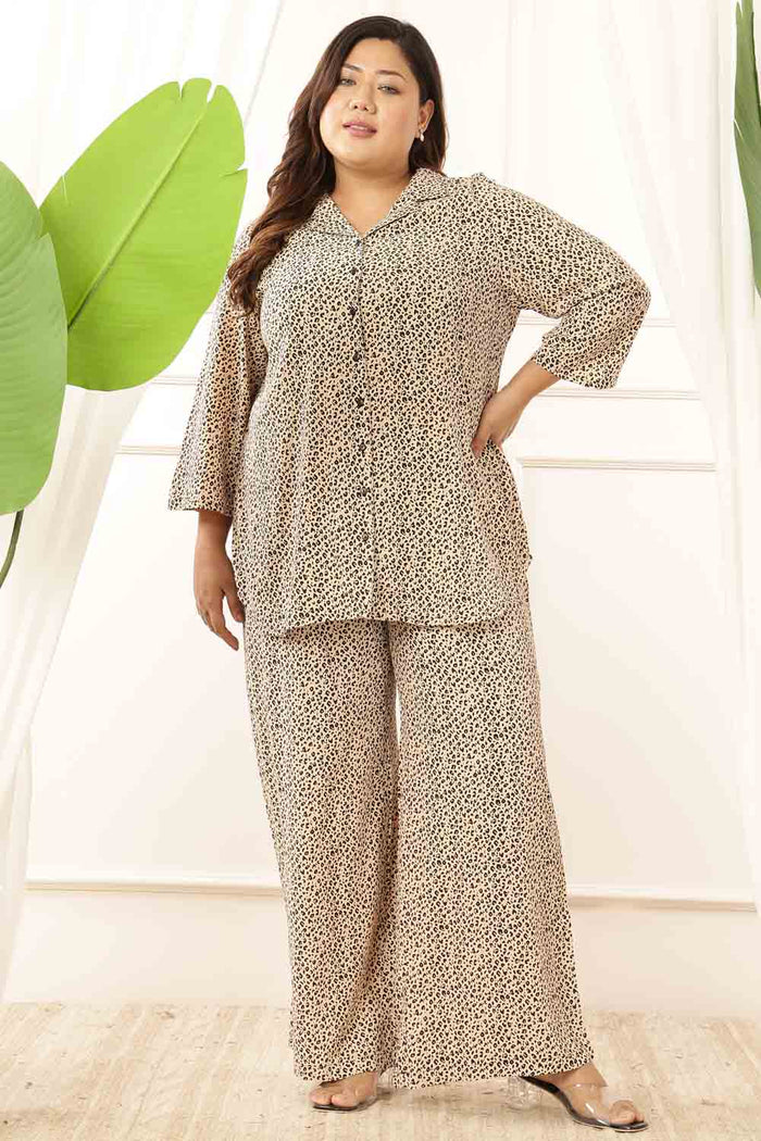 Plus Size Leopard Print Shirt Coord Set