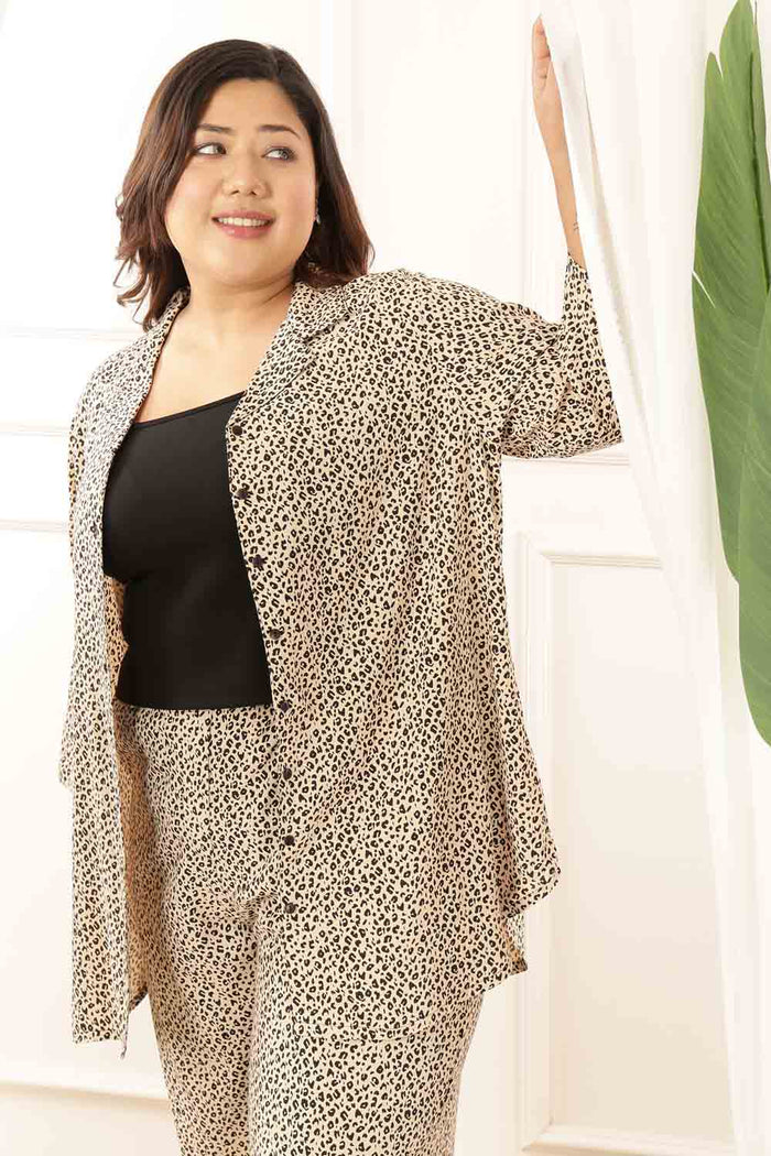 Plus Size Leopard Print Shirt Coord Set
