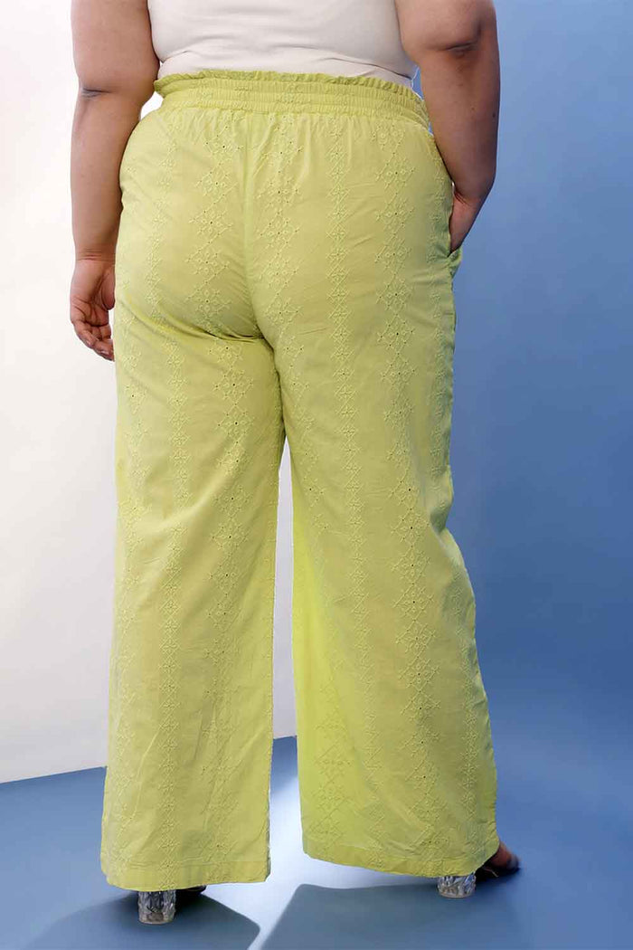 Plus Size Lime Green Cotton Schiffli V Neck Kurta Coord Set