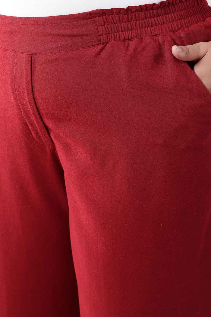 Plus Size Maroon Cotton Linen Kurta Coord Set
