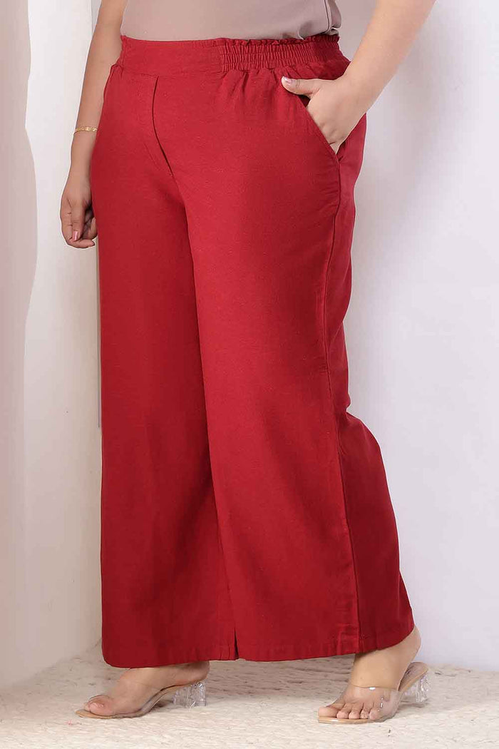 Plus Size Maroon Cotton Linen Shirt Coord Set