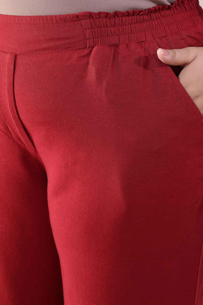 Plus Size Maroon Cotton Linen Shirt Coord Set