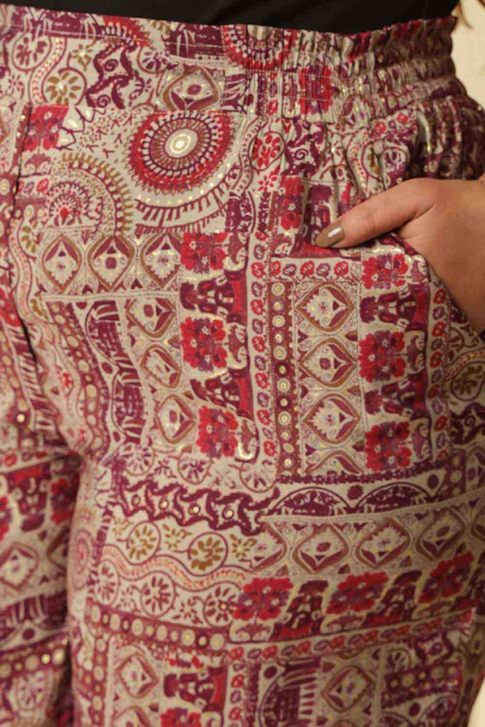 Plus Size Maroon Ethnic Print Rayon Muslin Kurta Coord Set