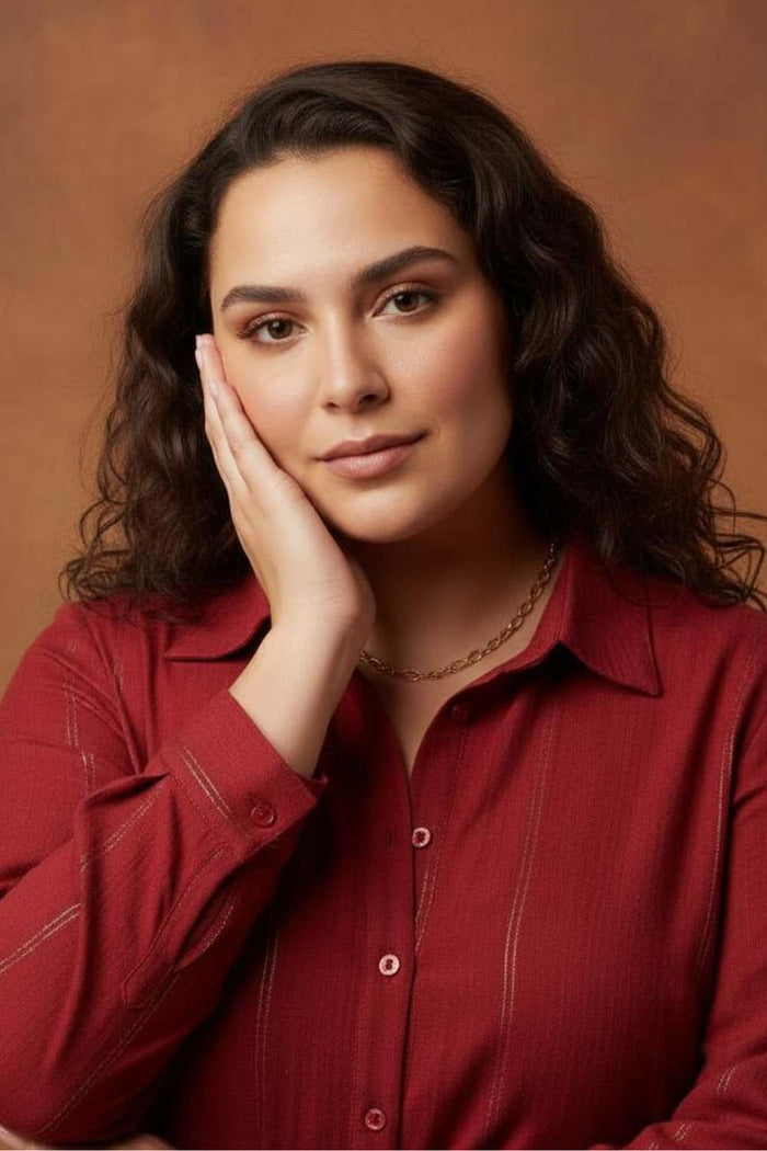 Plus Size Maroon Golden Pin Striped Shirt Dress