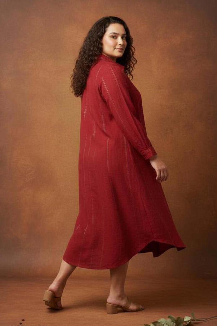 Plus Size Maroon Golden Pin Striped Shirt Dress