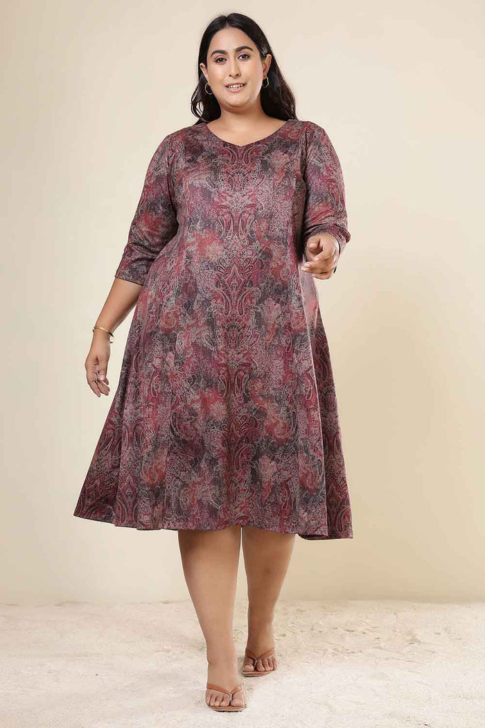 Plus Size Maroon Paisley SnugWeave Winter Dress