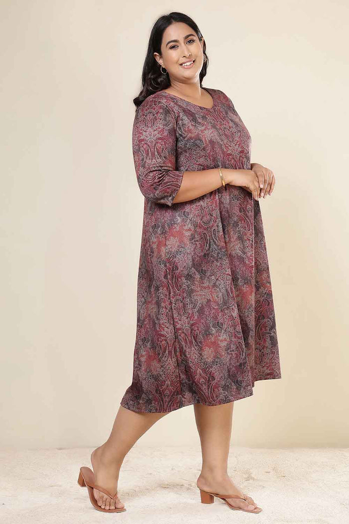 Plus Size Maroon Paisley SnugWeave Winter Dress