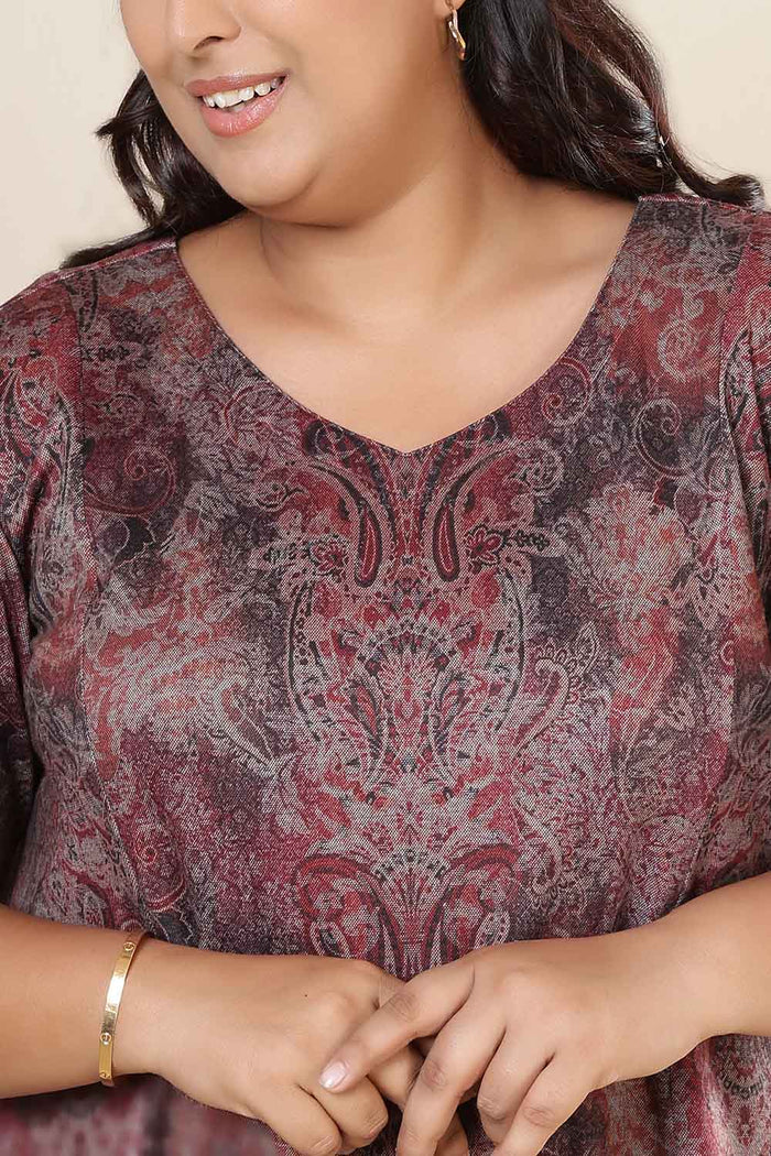 Plus Size Maroon Paisley SnugWeave Winter Dress